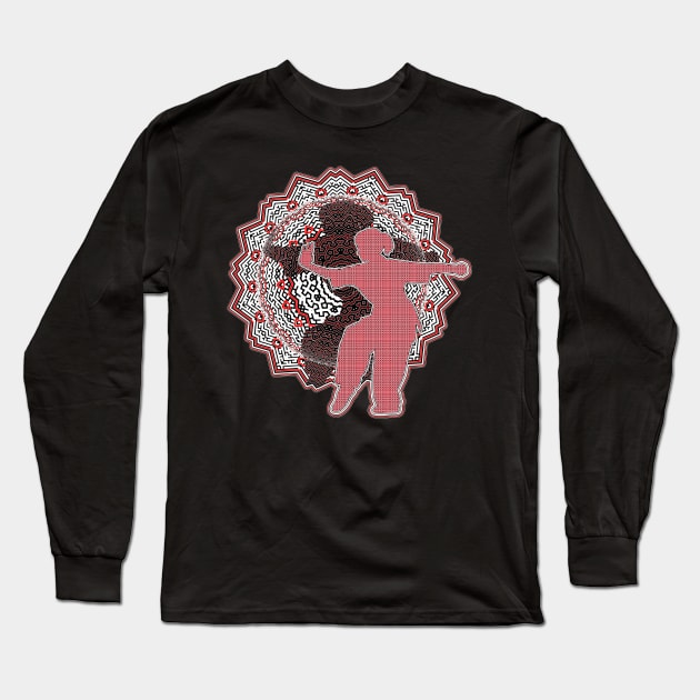 Red And Black Pattern Tai Chi Pose Long Sleeve T-Shirt by crunchysqueak